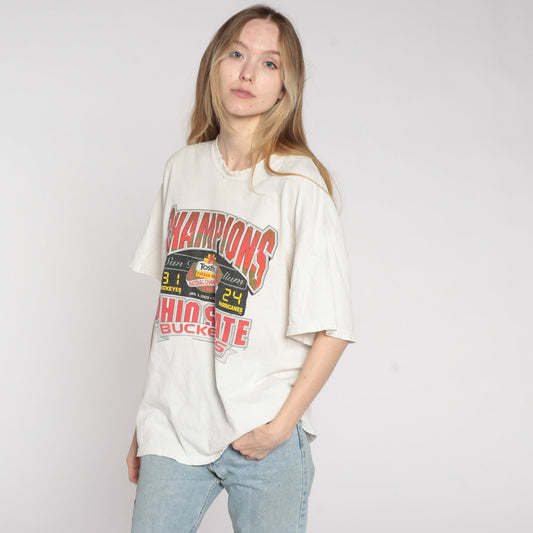2003 Ohio State Buckeyes Fiesta Bowl Champions T Shirt Distressed Graphic Large