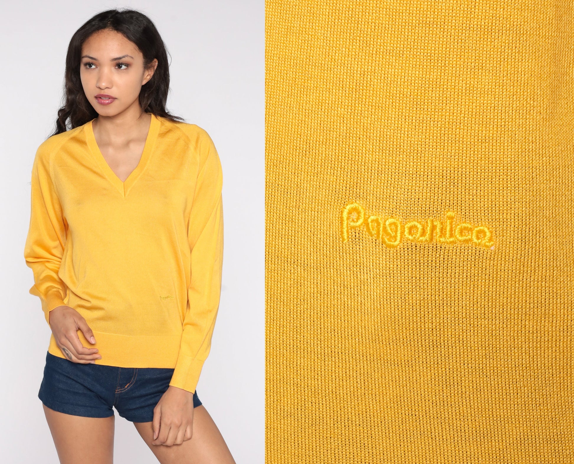 80s Paganica Yellow Raglan Sweater Pullover Small S