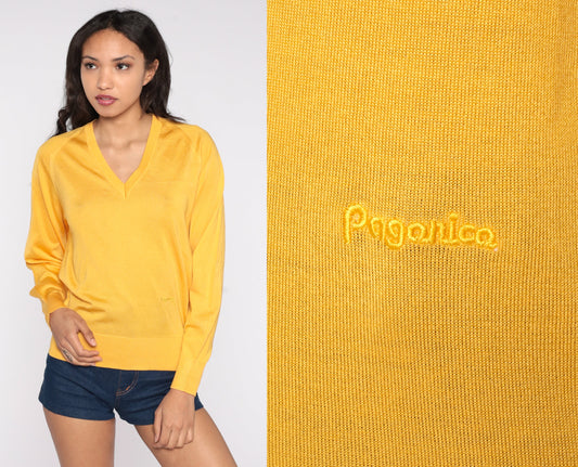 80s Paganica Yellow Raglan Sweater Pullover Small S