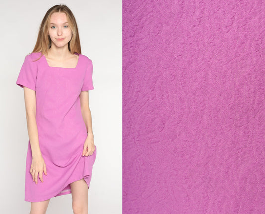 60s Mod Mini Shift Dress Lavender Textured Short Sleeve Medium