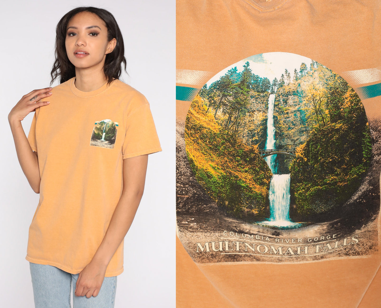 90s Multnomah Falls Oregon Graphic T-Shirt Cotton Tee Medium