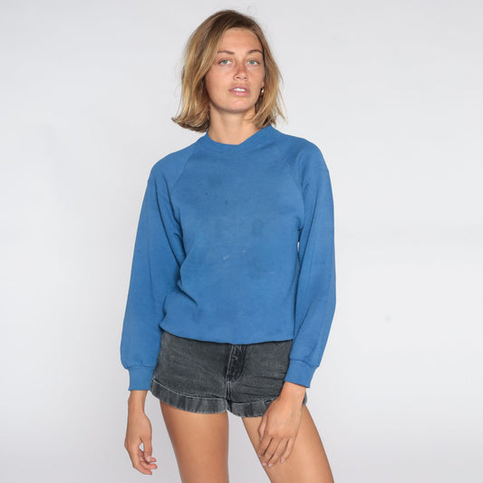 90s Jerzees Blue Crewneck Sweatshirt Raglan Lightly Distressed Small S