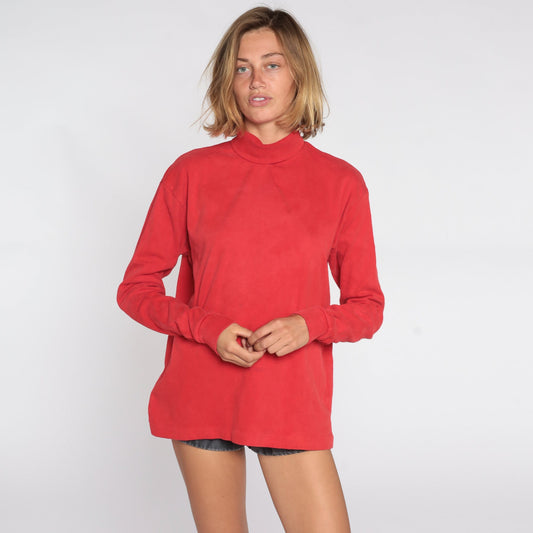 80s Red Turtleneck Cotton Long Sleeve Shirt Extra Large XL