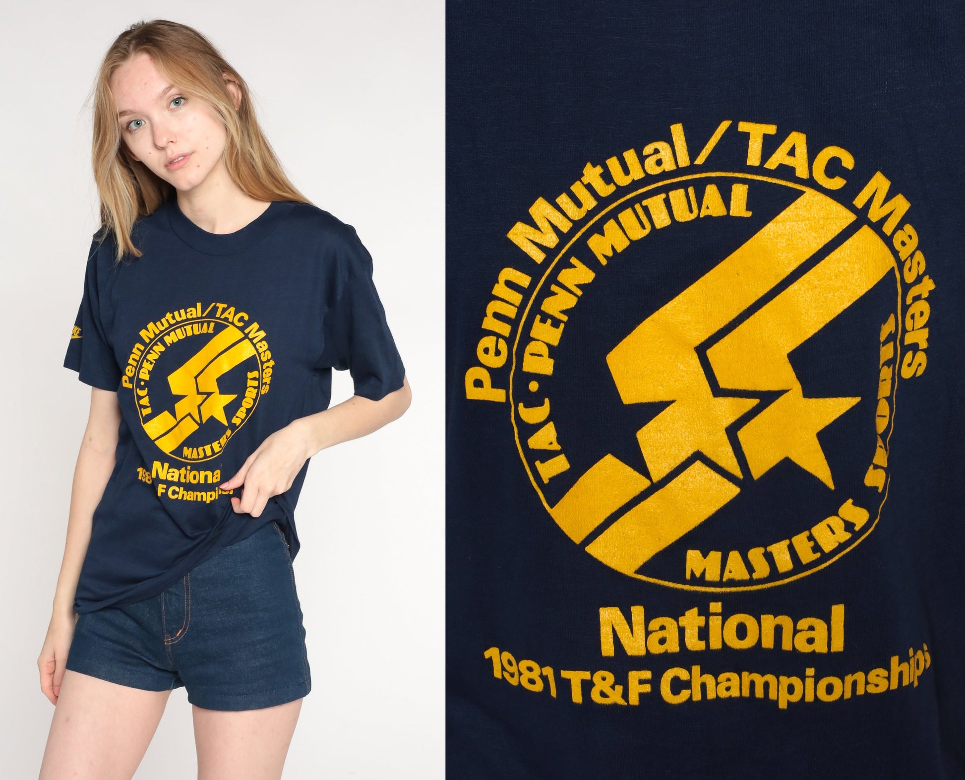 1981 National Track and Field Championships Tee Navy Graphic Medium