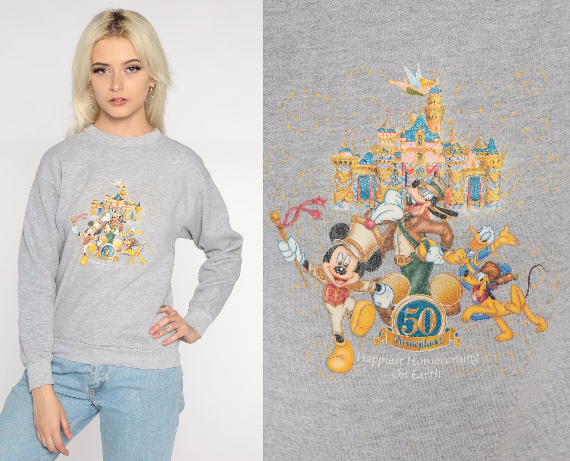 2005 Disneyland 50 Happiest Homecoming on Earth Sweatshirt Grey Crewneck XS