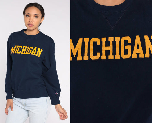90s Champion University of Michigan Wolverines Navy Crewneck Sweatshirt Medium