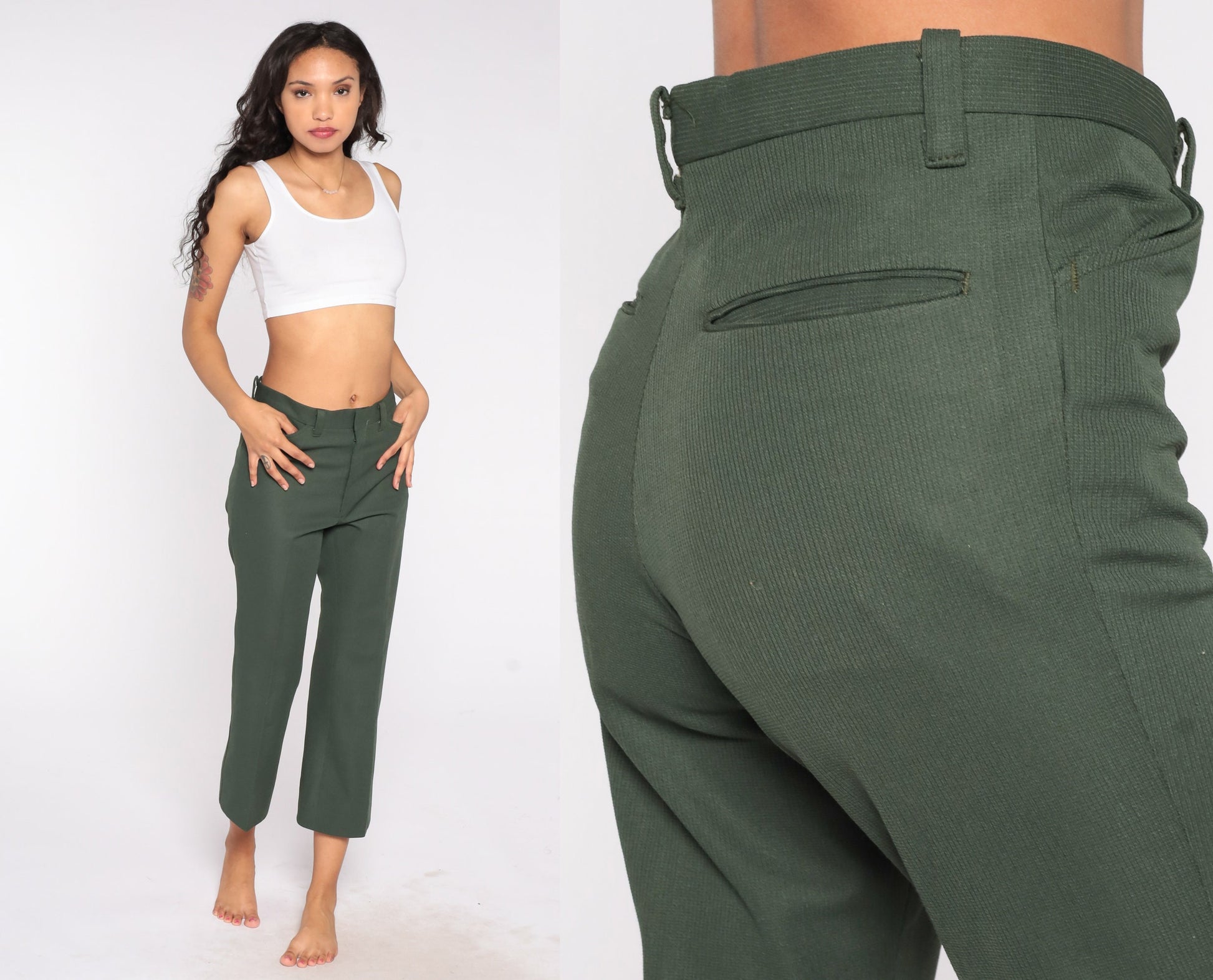70s Green High-Rise Straight Leg Trousers Small