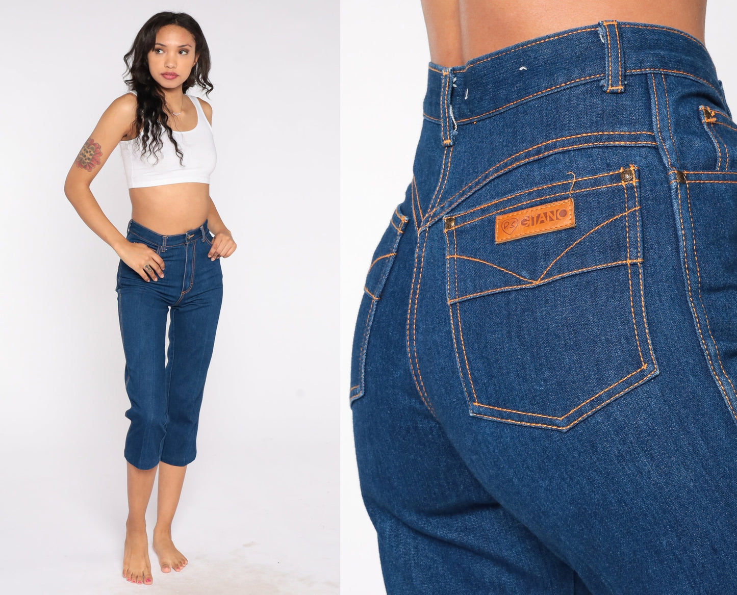 90s Gitano High Waisted Capri Jeans Dark Wash Denim Cropped Extra Small