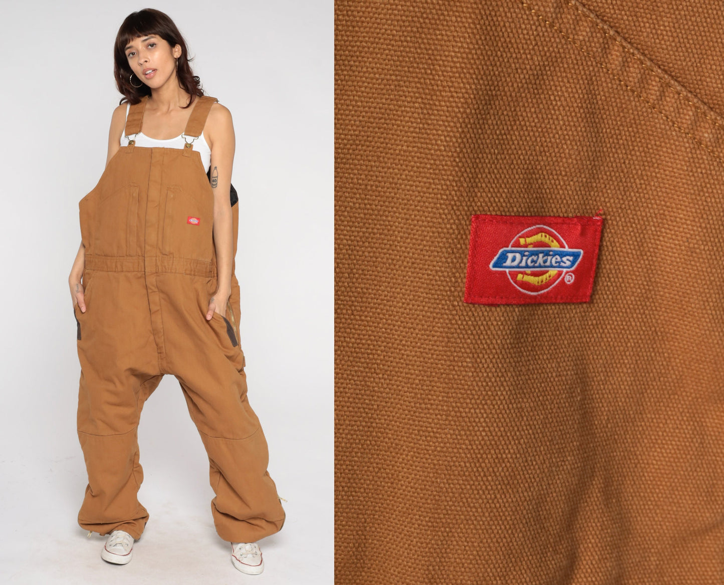 Dickies Quilted Insulated Workwear Overalls Brown Cotton Mens XXL