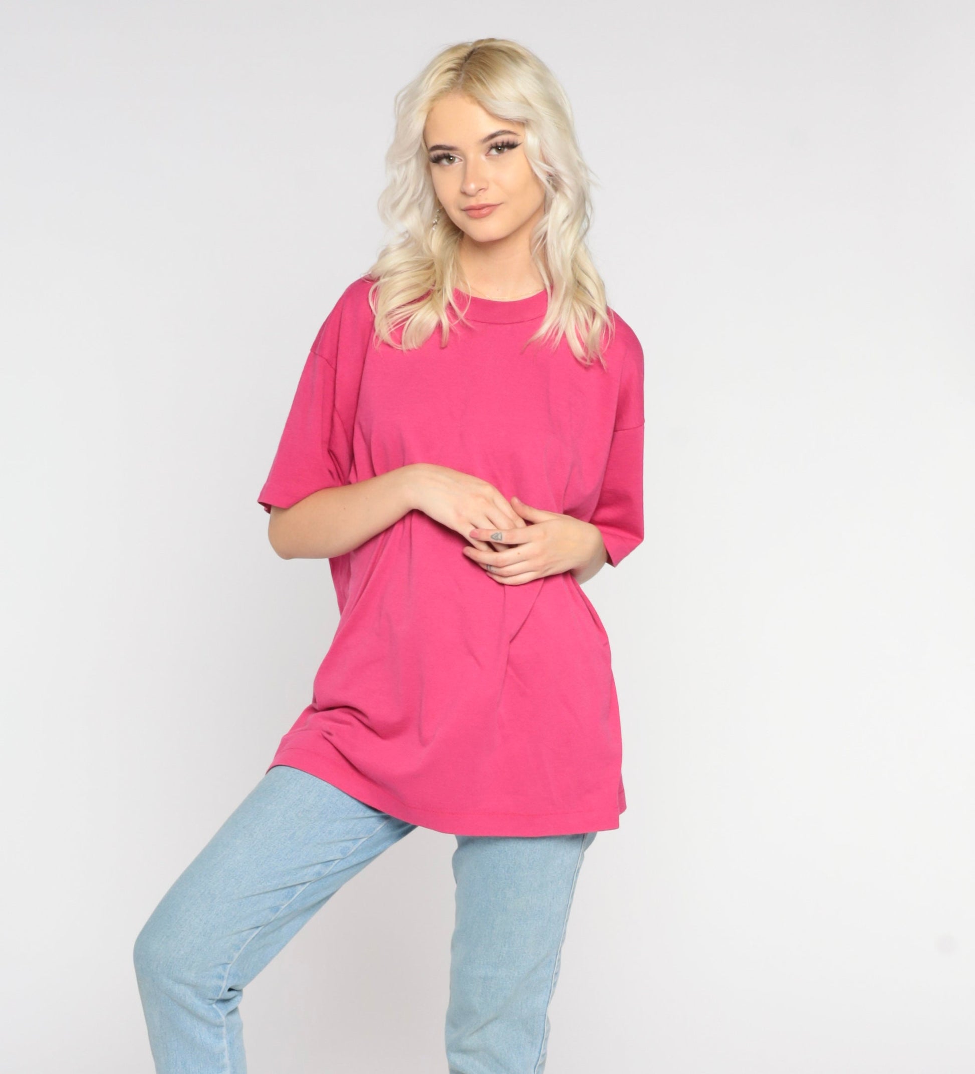 80s Fruit of the Loom Hot Pink Single Stitch T-Shirt Extra Large XL