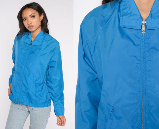 80s Blue Nylon Windbreaker Zip-Up Jacket Men's Extra Small