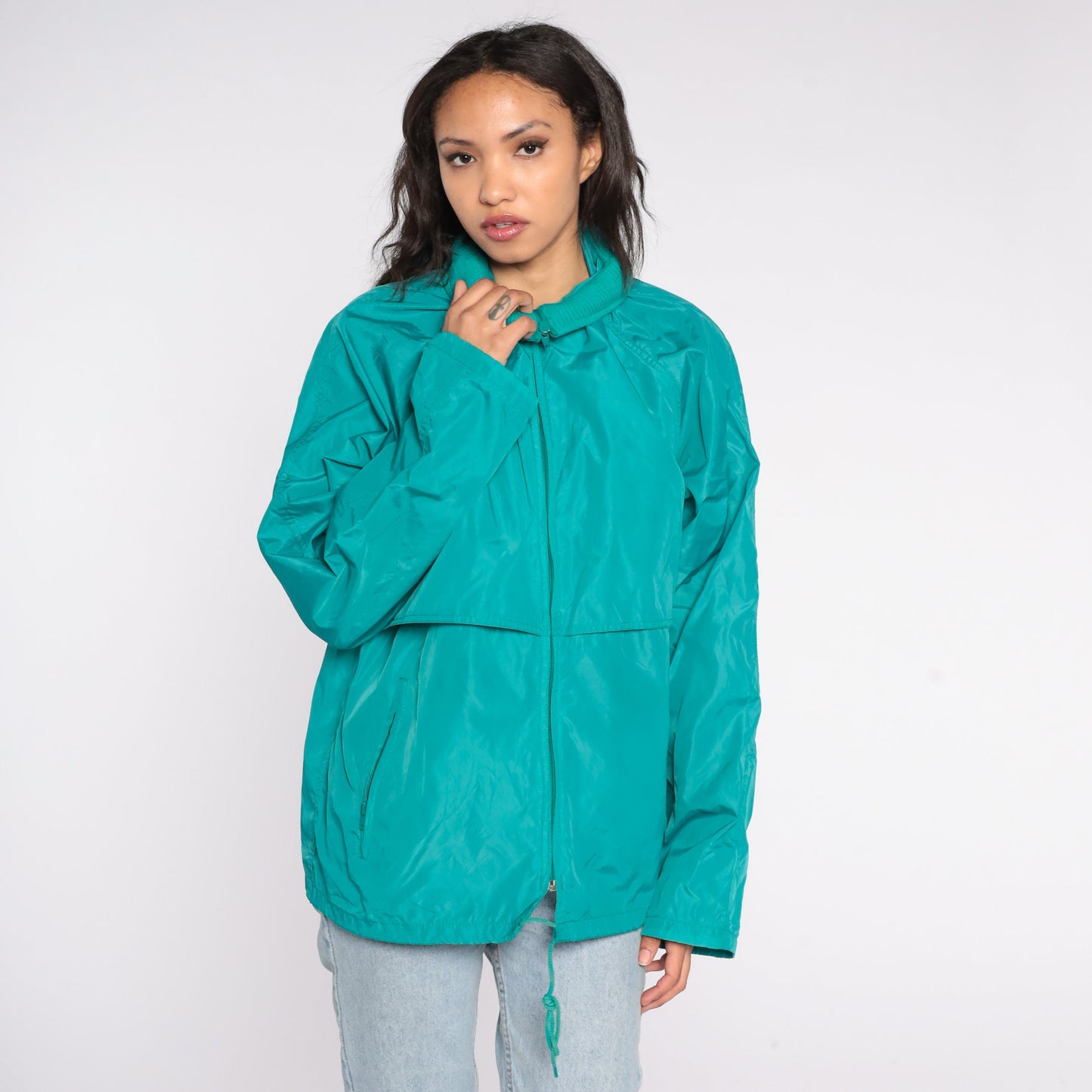 Eddie Bauer 90s Teal Windbreaker Jacket Nylon Zip-Up Men's Large