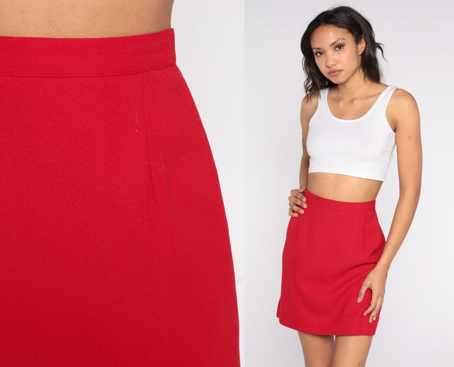 80s I Magnin Red Wool Pencil Skirt High Waist Mini Small