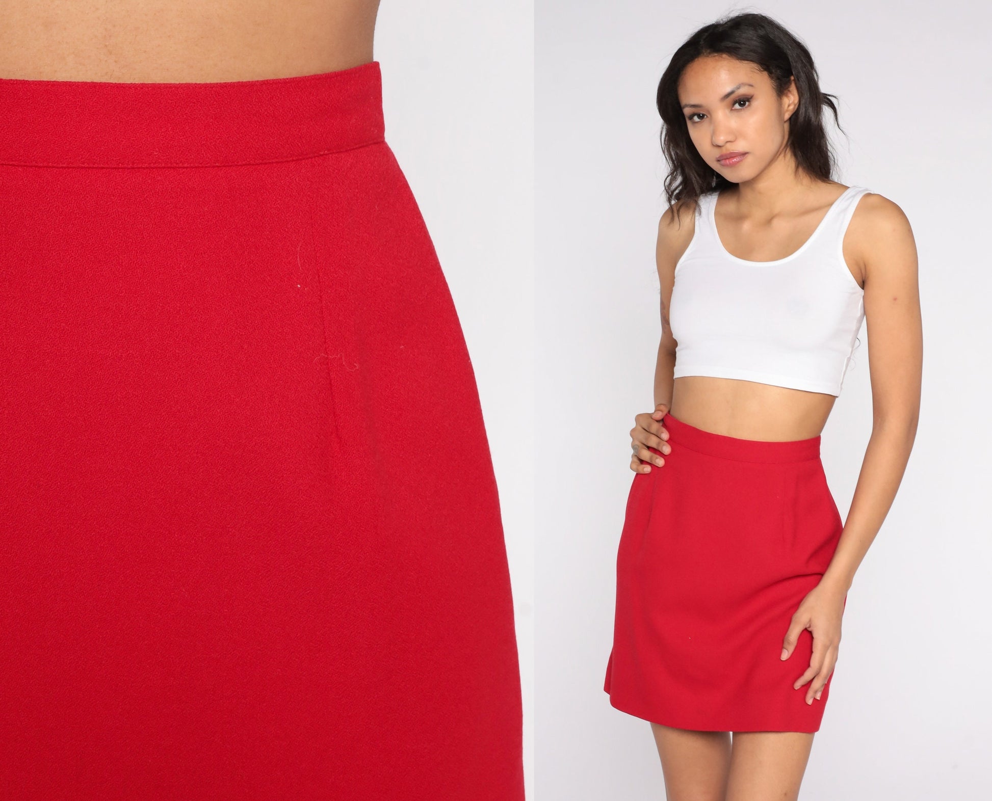 80s I Magnin Red Wool Pencil Skirt High Waist Mini Small