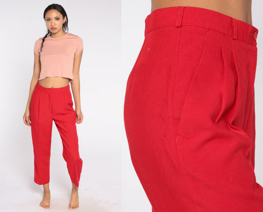 70s Red Straight Leg Trousers High Rise Vintage 1970s Medium