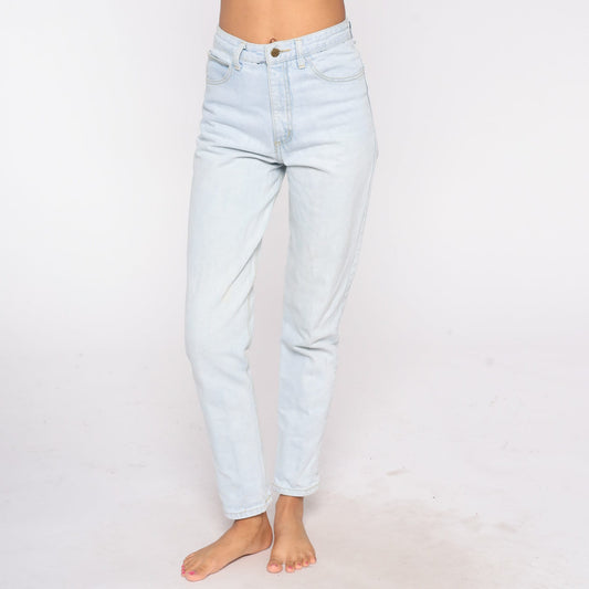 90s Guess High Waisted Tapered Jeans Light Stone Wash Denim Small S