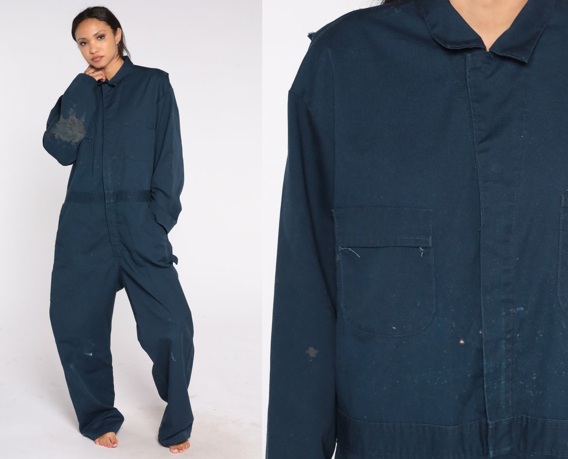 80s Sears Navy Coveralls Jumpsuit Workwear Distressed Mens XXL