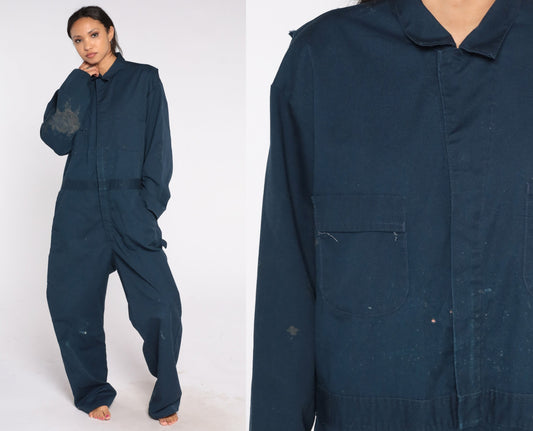 80s Sears Navy Coveralls Jumpsuit Workwear Distressed Mens XXL