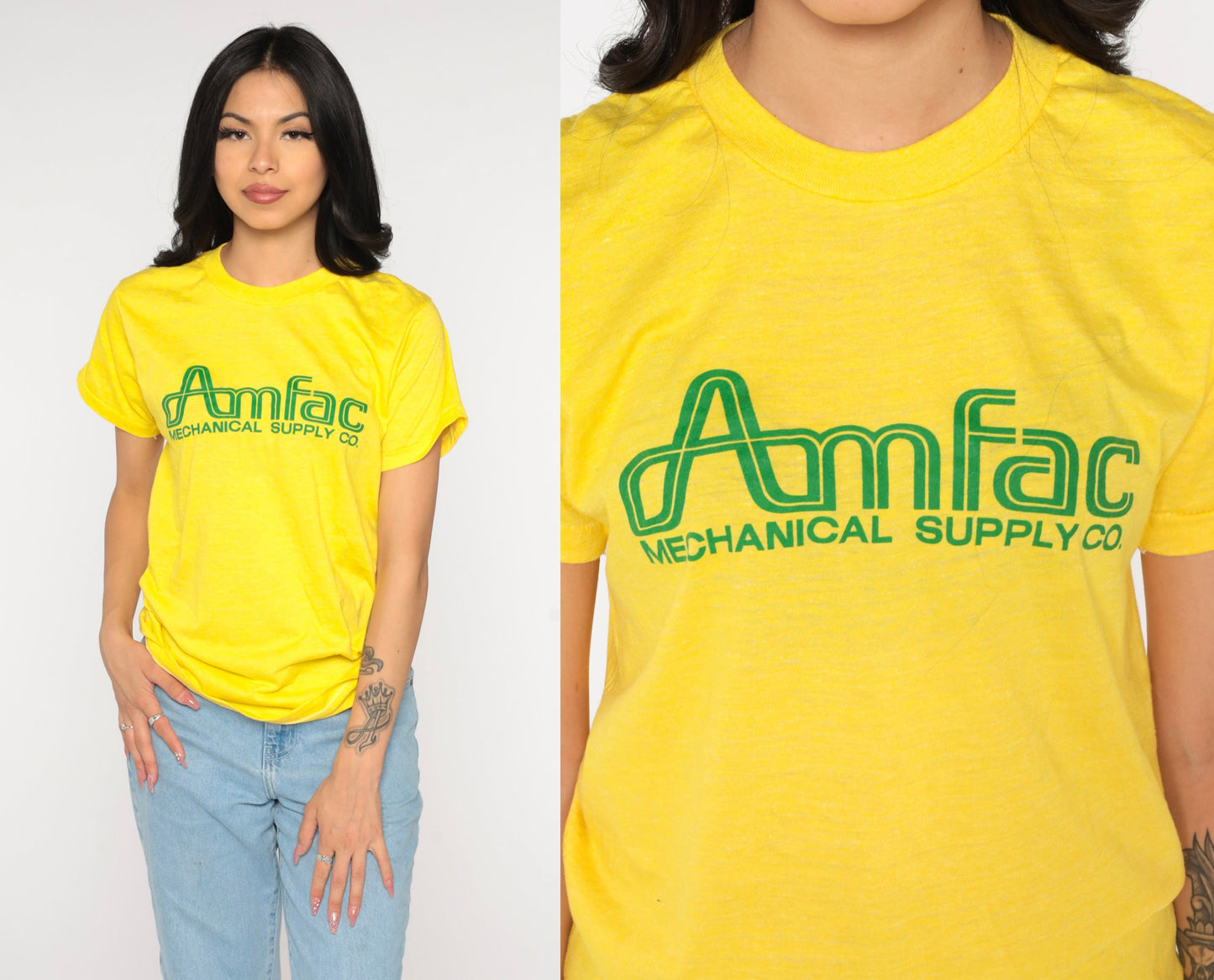 80s Amfac Mechanical Supply Co Yellow Graphic T-Shirt Single Stitch Medium