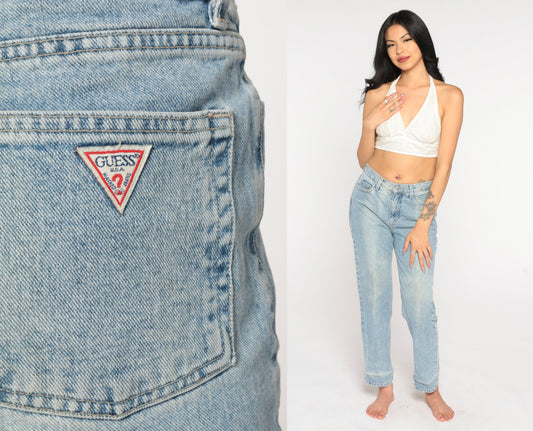 90s Guess High Waisted Straight Leg Jeans Faded Blue Denim Medium