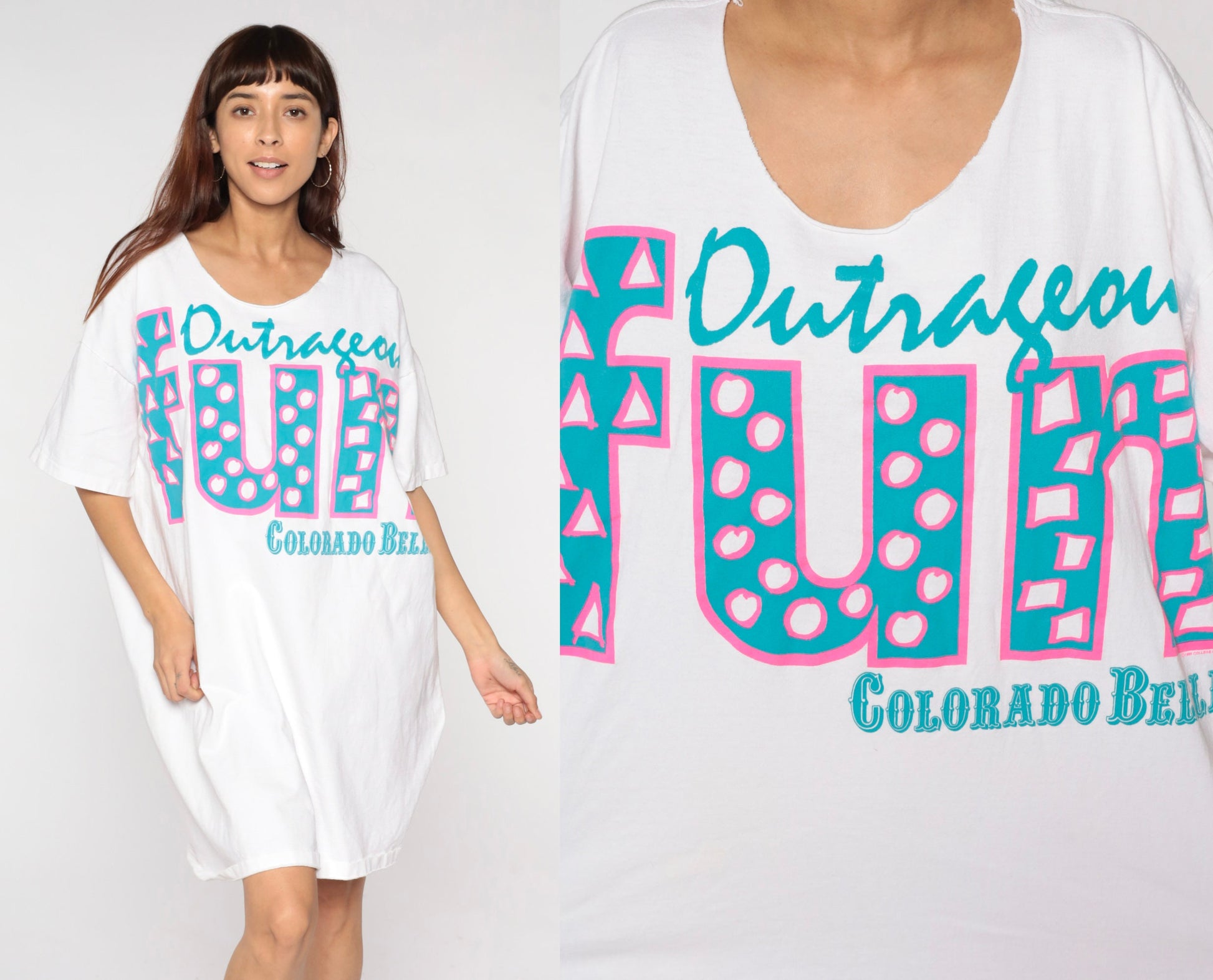 90s Colorado Belle Casino T Shirt Dress White Graphic Minidress One Size