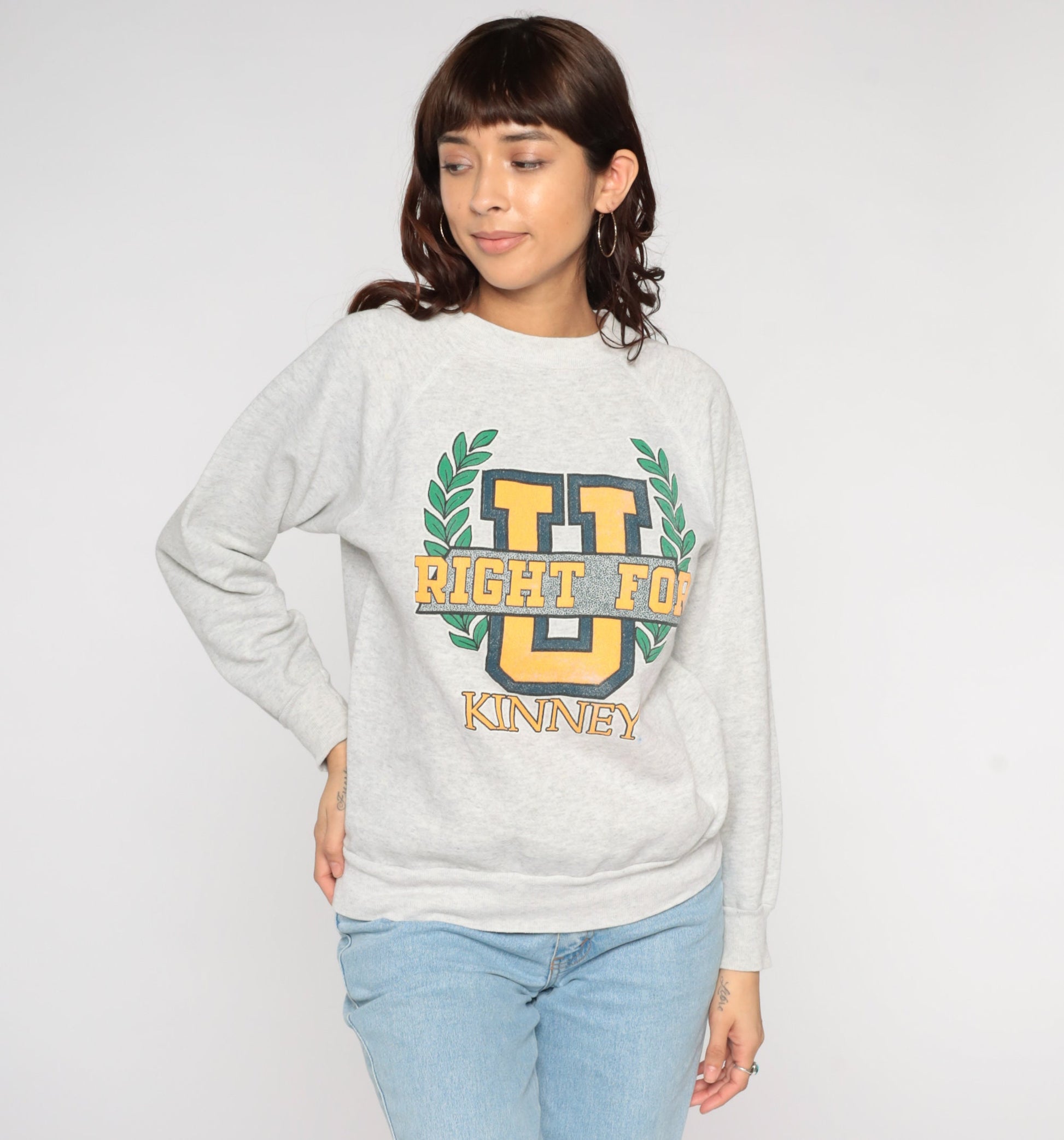 80s U Kinney University Graphic Sweatshirt Heather Grey Crewneck Medium