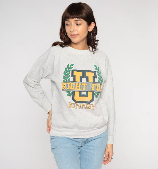 80s U Kinney University Graphic Sweatshirt Heather Grey Crewneck Medium