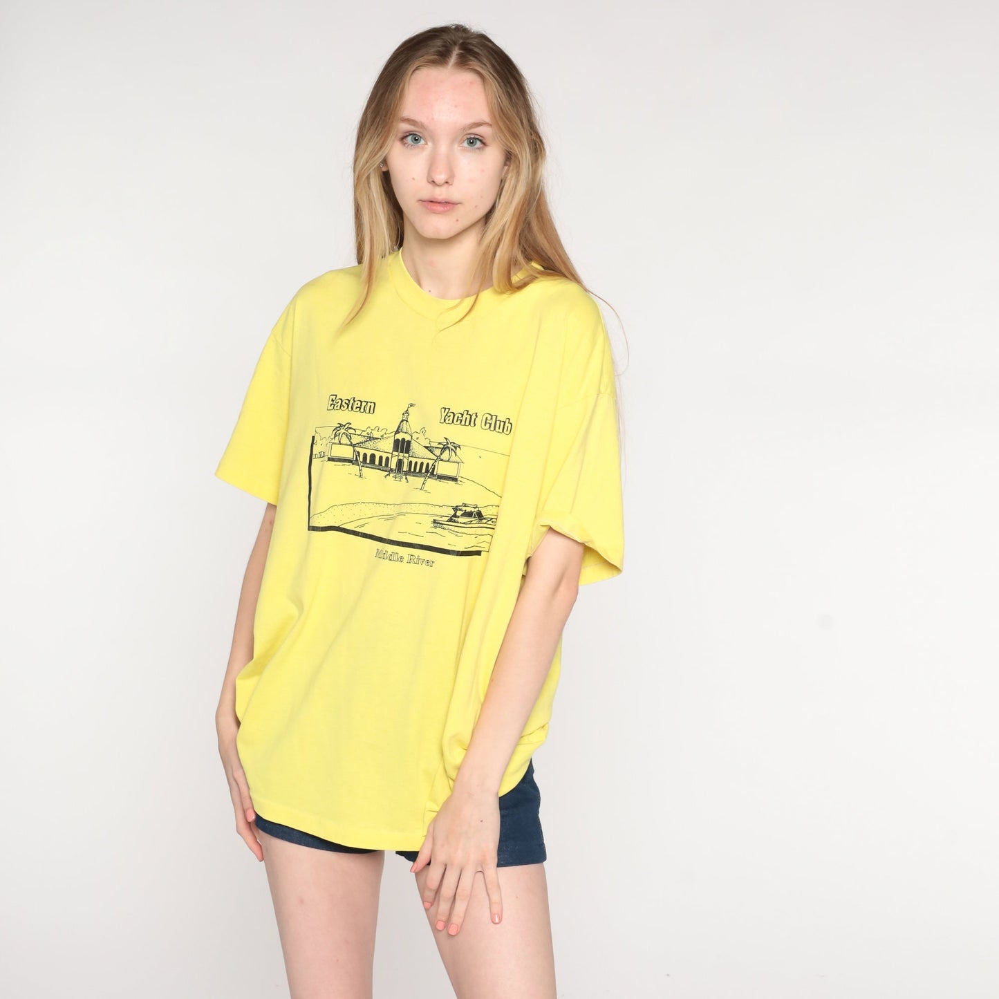 90s Eastern Yacht Club Essex Maryland Graphic T-Shirt Yellow Extra Large