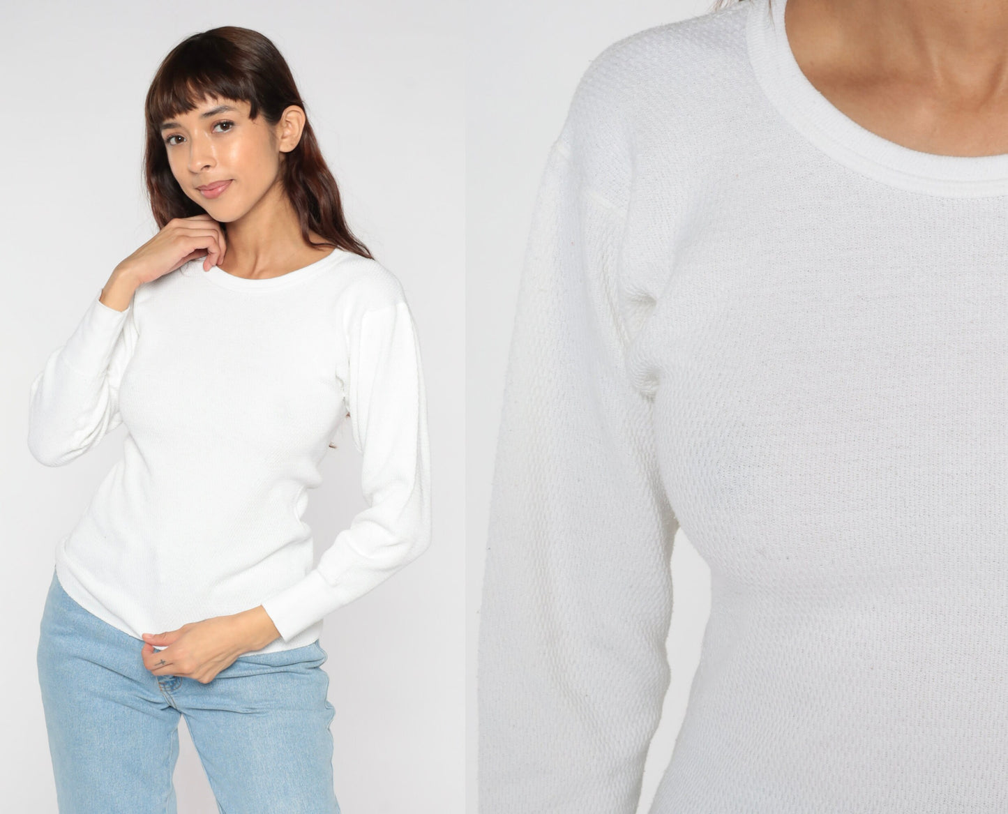 90s White Thermal Waffle Knit Long Sleeve Undershirt Small S