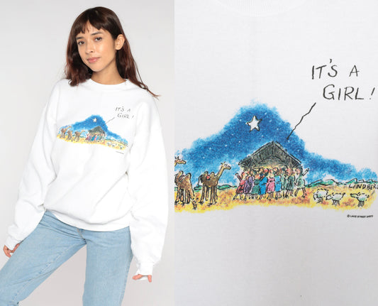 00s Nativity "It's A Girl" Graphic Sweatshirt Crewneck Large