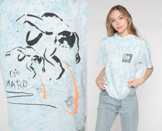 90s Platts Surf Tie Dye Graphic T-Shirt Blue White Go Hard Large L
