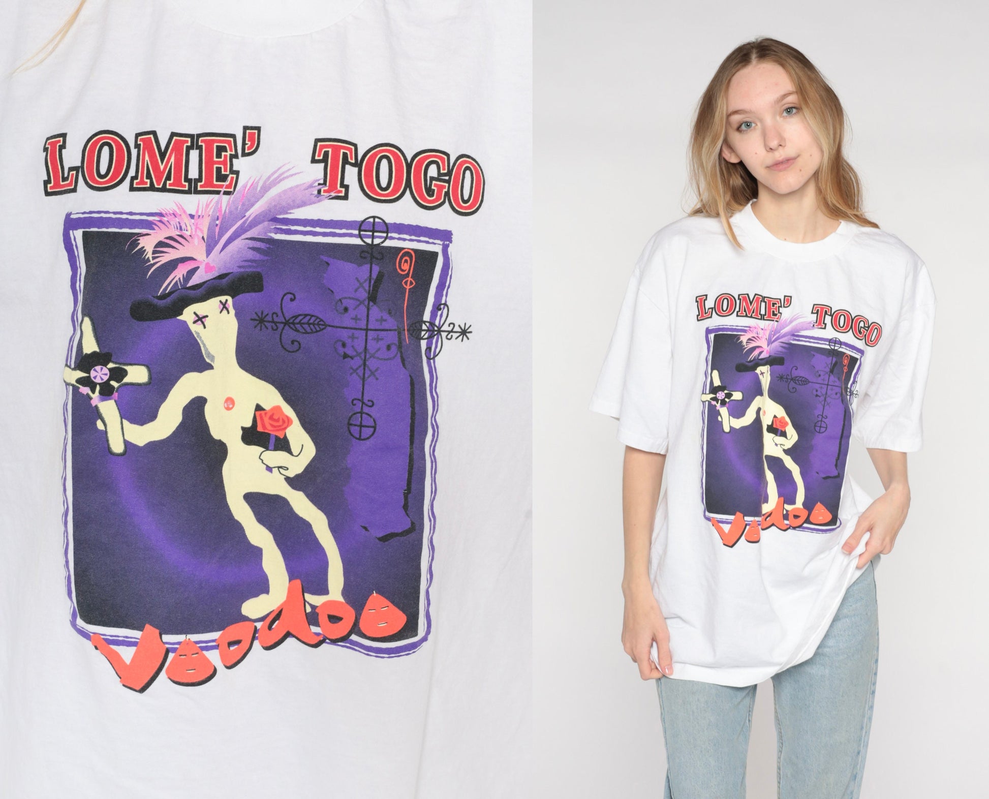 90s Lome Togo Voodoo Market Graphic T-Shirt Princess Cruises Cotton Extra Large XL