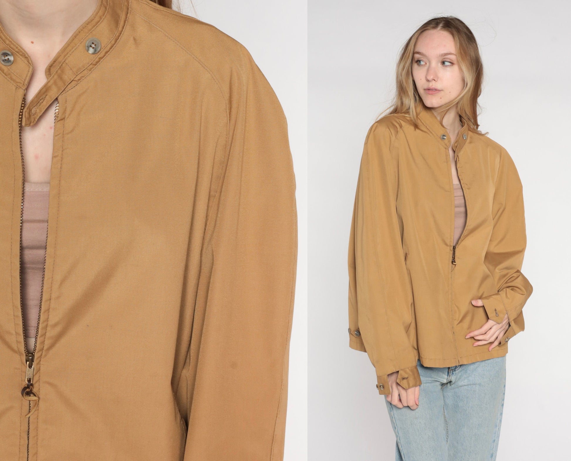 80s Tan Windbreaker Zip Up Jacket Men's Large