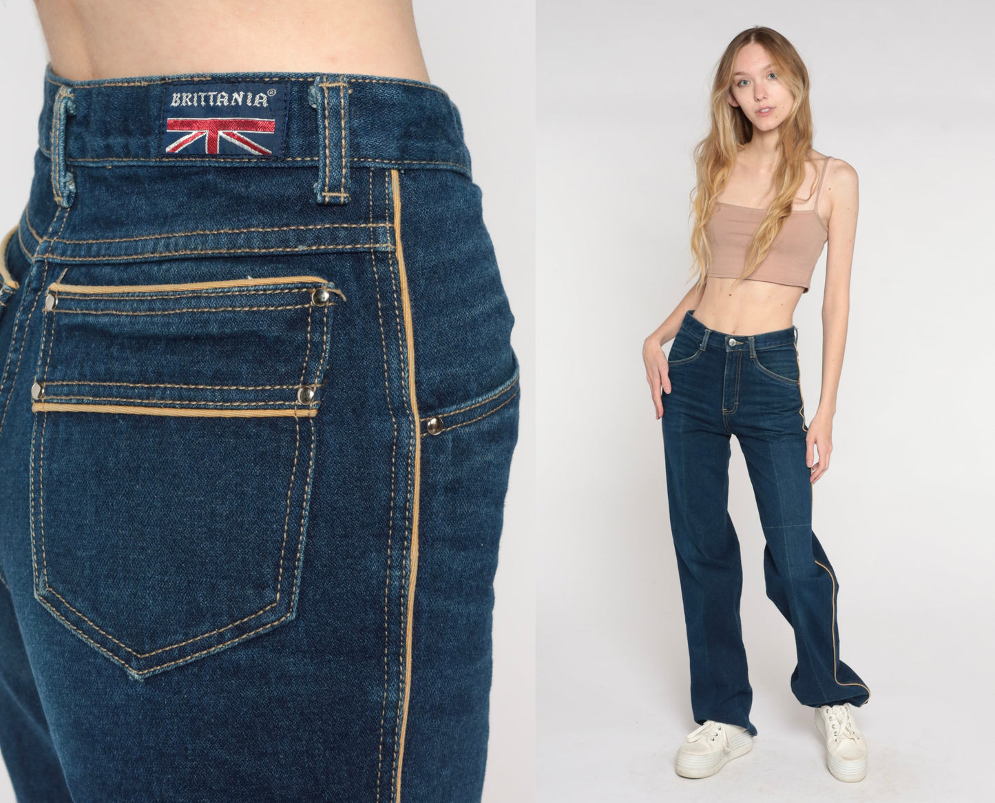 90s Brittania High-Waisted Flare Jeans Dark Blue Denim Extra Small