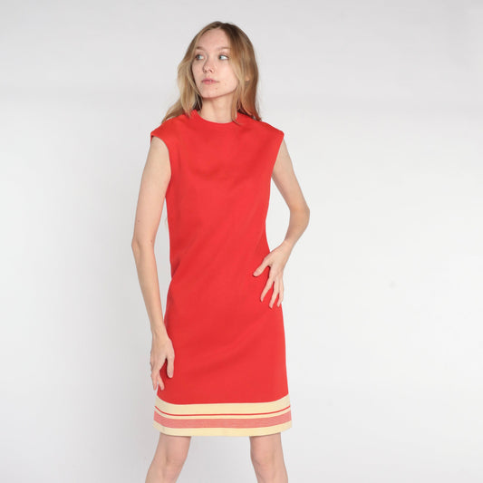 60s Mod Shift Dress Red Striped Wool Blend Mini Sleeveless Small S