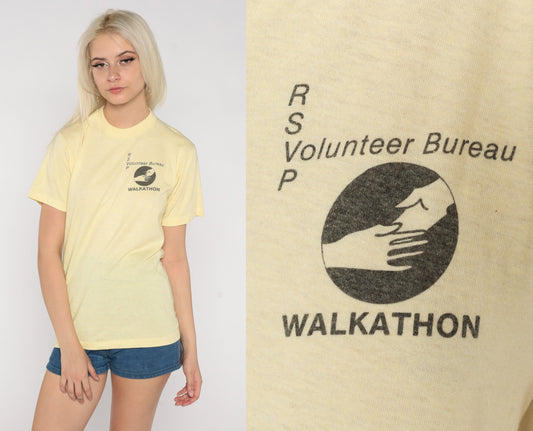 80s RSVP Walkathon Volunteer Bureau Graphic T-Shirt Pastel Yellow Small