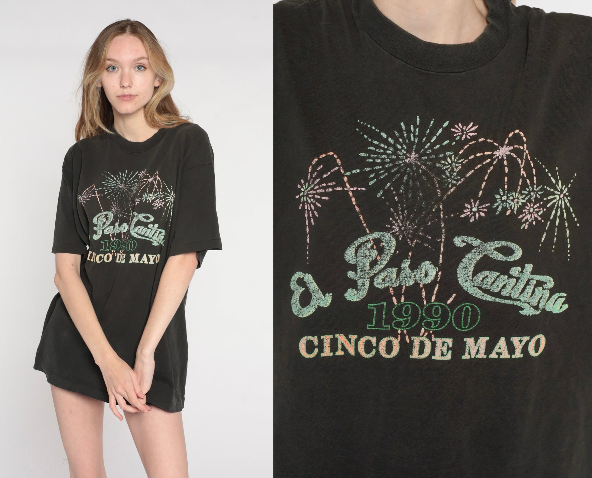 1990 Cinco De Mayo El Paso Cantina Graphic T-Shirt Cotton Large L