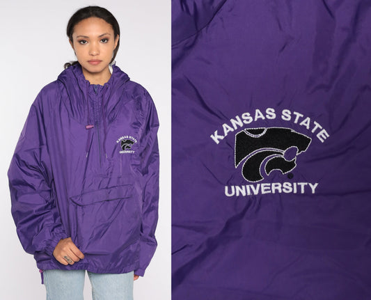 Y2K Kansas State University Purple Hooded Windbreaker Half Zip Extra Large XXL
