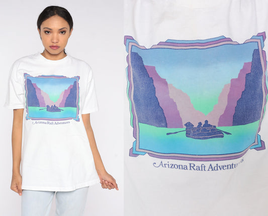 90s Arizona Raft Adventures Graphic T-Shirt White Cotton Tee Extra Large