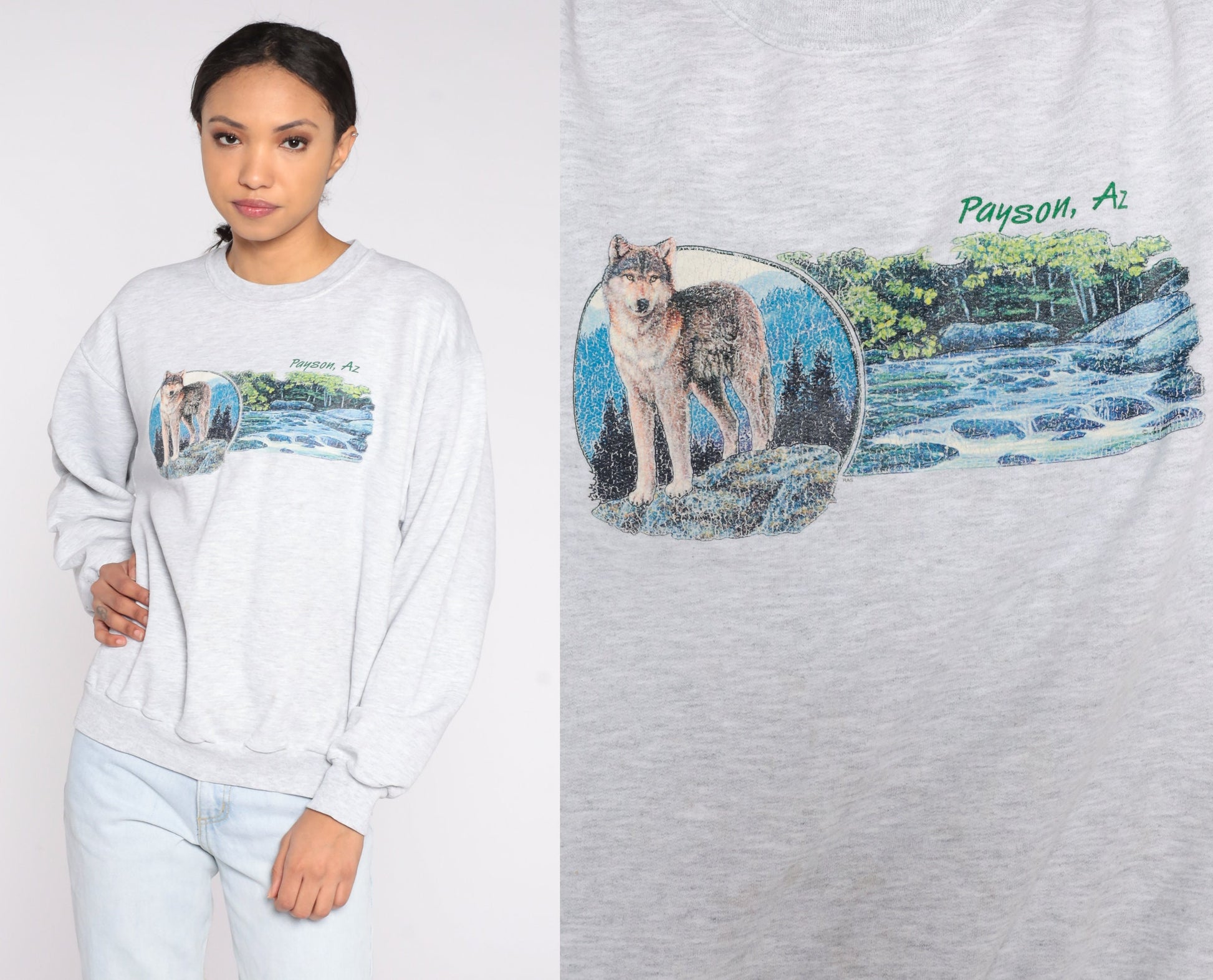 90s Payson Arizona Wolf Creek Graphic Sweatshirt Jerzees Medium