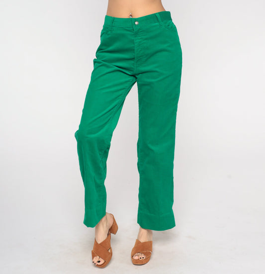 Levi's 80s Green Corduroy Pants High Rise Flared Trousers Men's 31