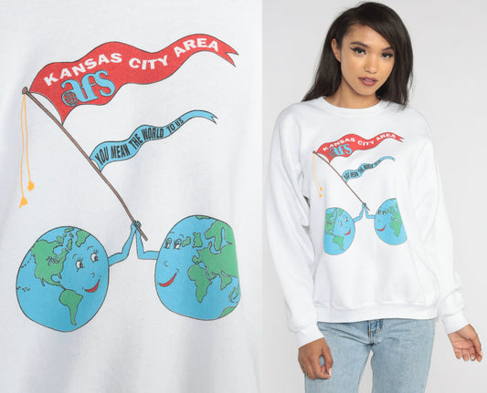 90s Kansas City AFS Earth Graphic Sweatshirt Crewneck Cotton Blend Large L