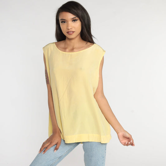 90s Diane Von Furstenberg Silk Tank Top Yellow XXL