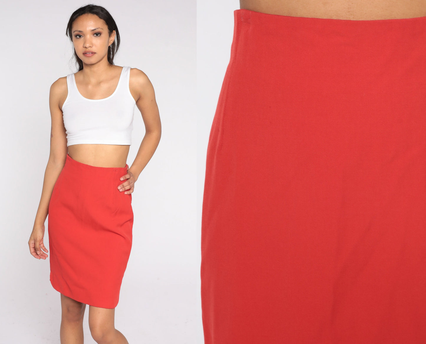Y2K Escada Red Wool Pencil Skirt High Waist Mini Small S