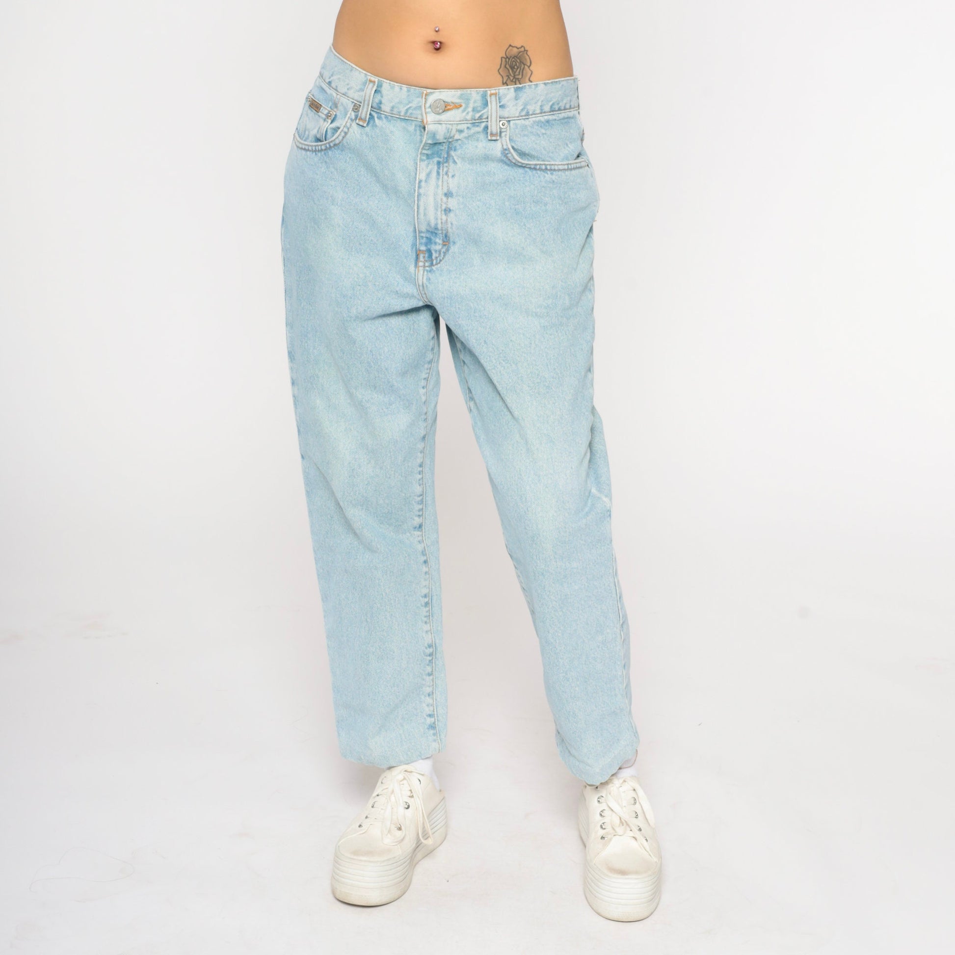 90s Calvin Klein High Waist Straight Leg Mom Jeans Light Wash Denim Medium