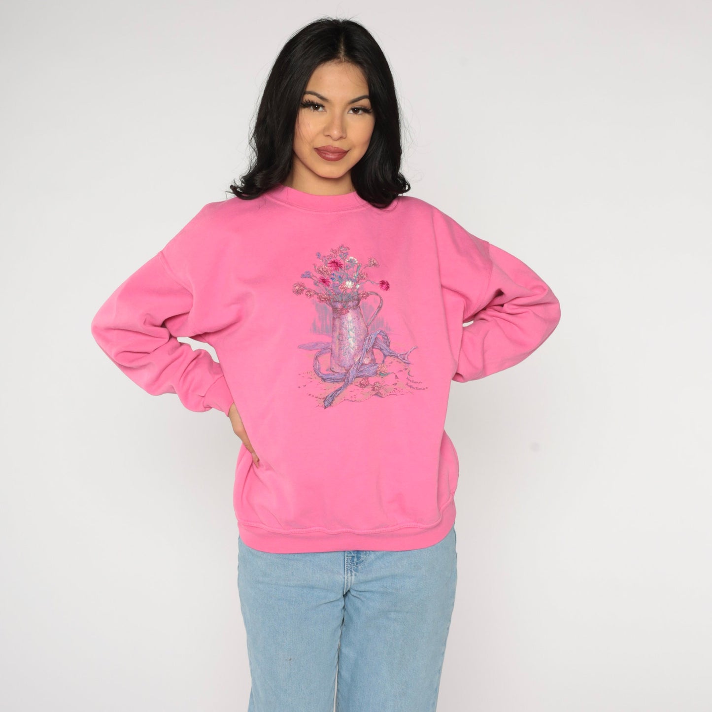 90s Northern Reflections Flower Pot Sweatshirt Hot Pink Graphic Large L
