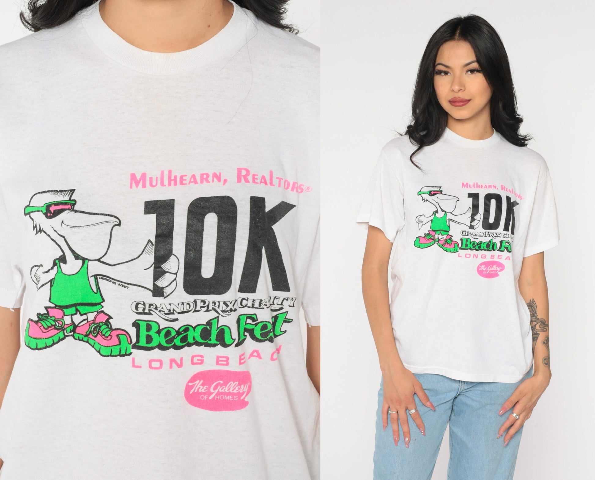 90s Long Beach Grand Prix 10k Charity Run Graphic Tee White Pelican Medium