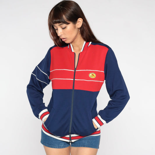 80s Devil Action Wear Track Jacket Blue Red Striped Crest Small