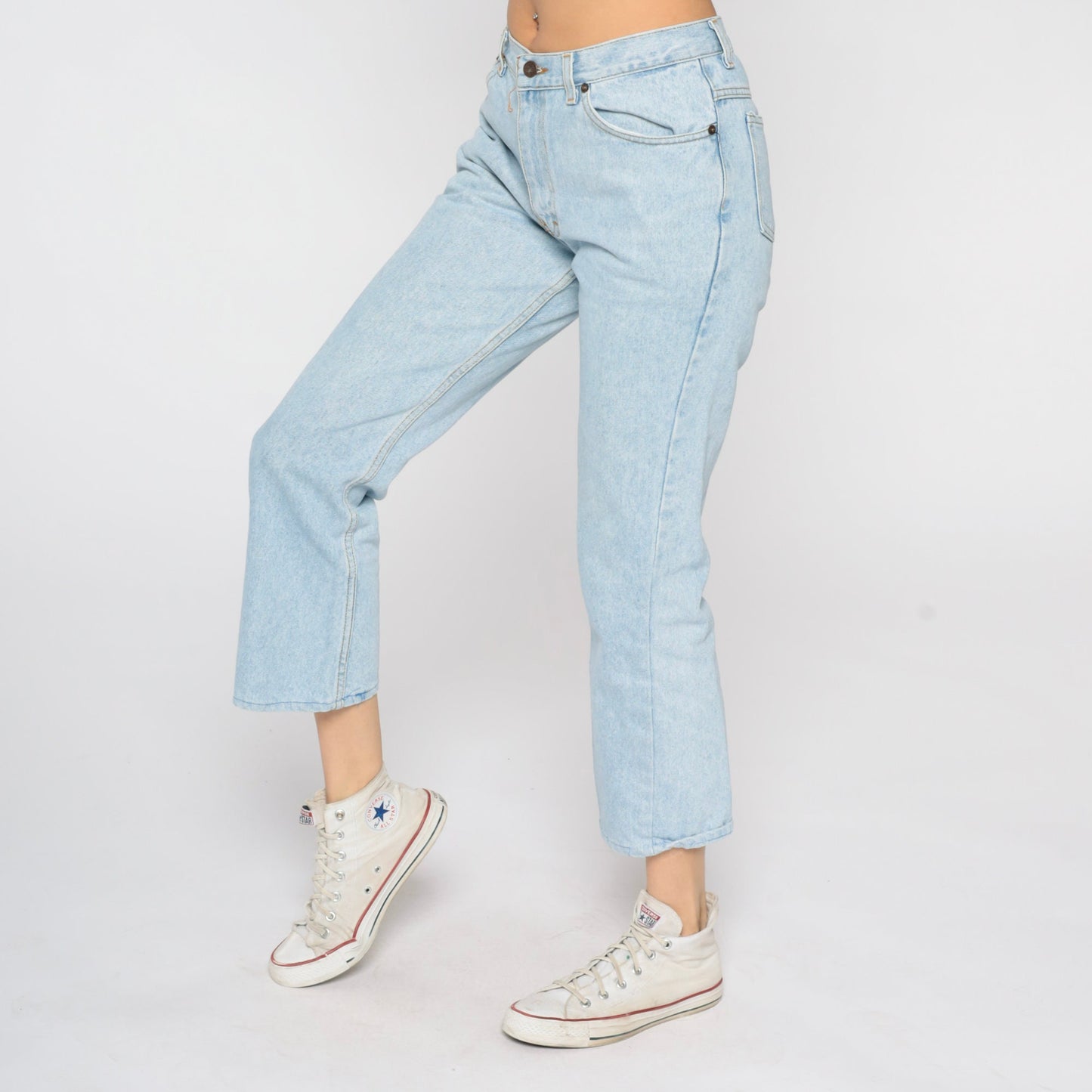 00s Light Wash Straight Leg Jeans Mid Rise Crop Denim Light Blue Size 8