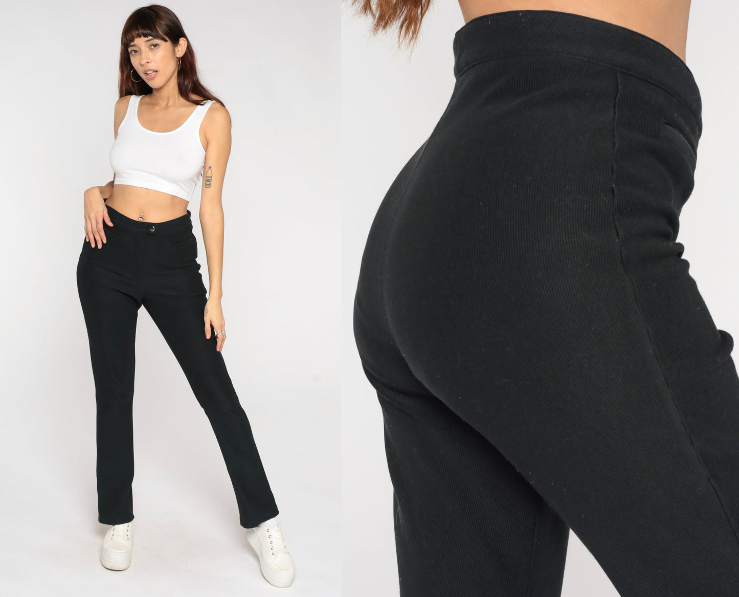 00s Black High-Rise Slim Trousers Y2K Fitted Pants Medium M